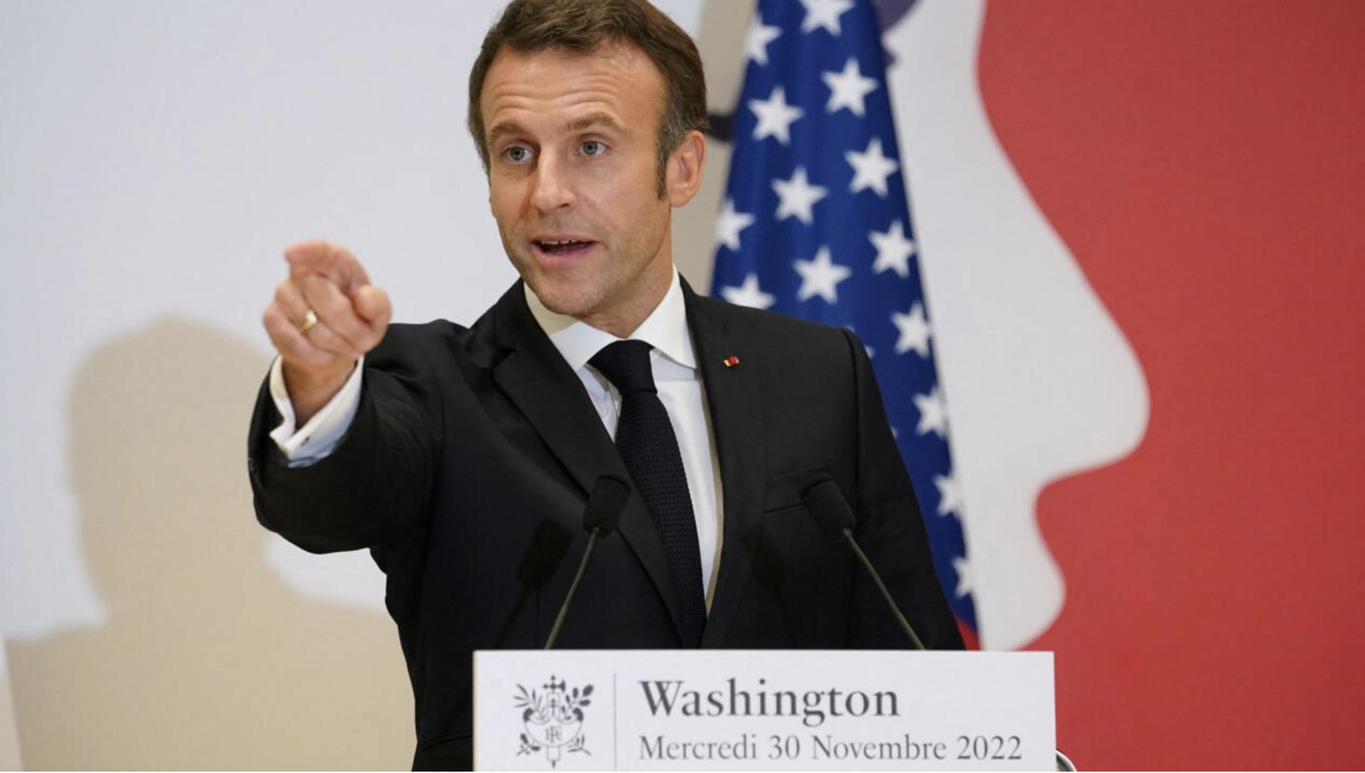 French President Emmanuel Macron speaks during a ceremony at the French Embassy in Washington, D.C., U.S., November 30, 2022./Reuters 