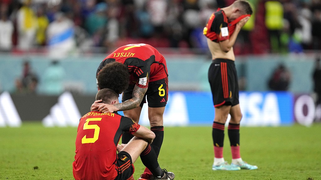 Belgium players react after their side were eliminated from the World Cup following a 0-0 draw with Croatia at the Ahmad Bin Ali Stadium in Al Rayyan, Qatar, December 2, 2022. /CFP
