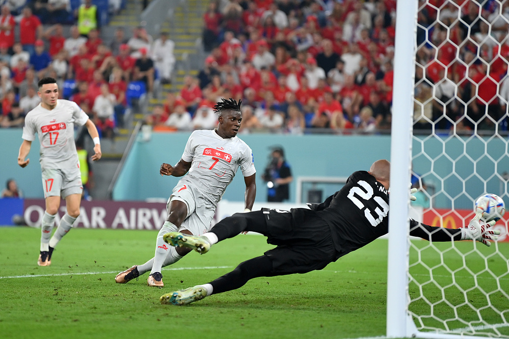 Breel Embolo #7 (C) scored the second goal for Switzerland in the 2022 World Cup Group G match against Serbia in Doha, Qatar, December 2, 2022. /CFP
