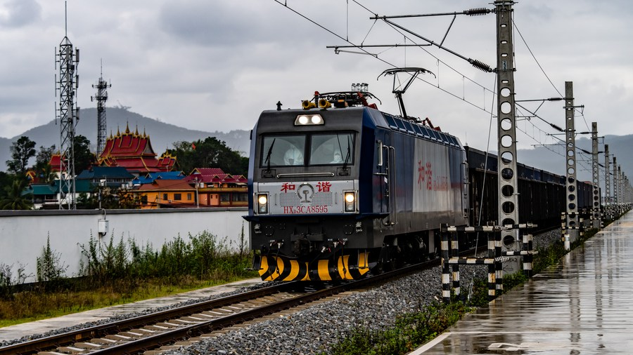 A freight train is about to enter the China-Laos Railway's Friendship Tunnel connecting Mohan in southwest China's Yunnan Province and Boten in northern Laos on November 24, 2022. /CFP
