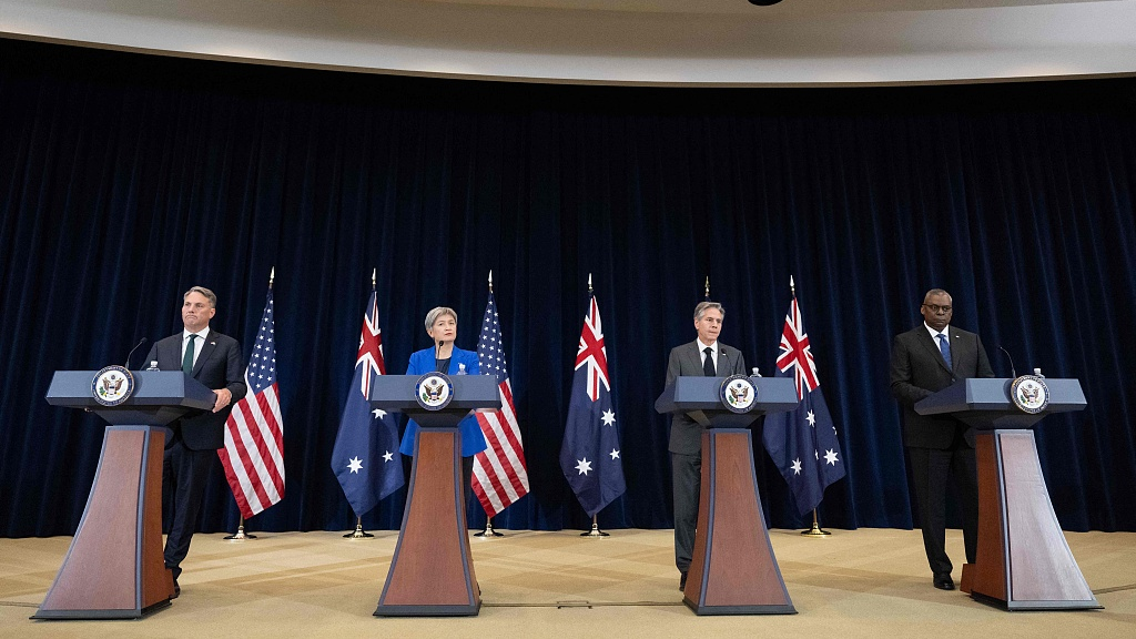 Australian Deputy Prime Minister and Minister for Defence Richard Marles (L), Australian Foreign Minister Penny Wong (2nd L), U.S. Secretary of State Antony Blinken (2nd R) and U.S. Secretary of Defense Lloyd Austin hold a press conference during the 32nd annual AUSMIN consultations at the State Department in Washington, the U.S., December 6, 2022. /VCG