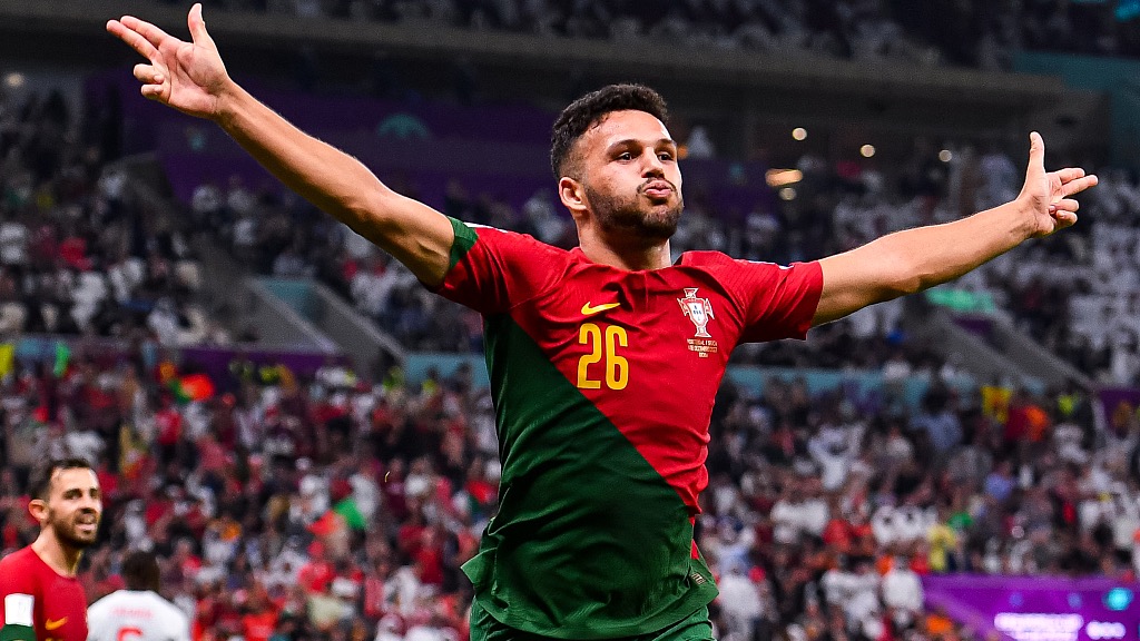 Goncalo Ramos of Portugal celebrates his goal during their World Cup clash with Switzerland at Lusail Stadium in Lusail City, Qatar, December 6, 2022. /CFP