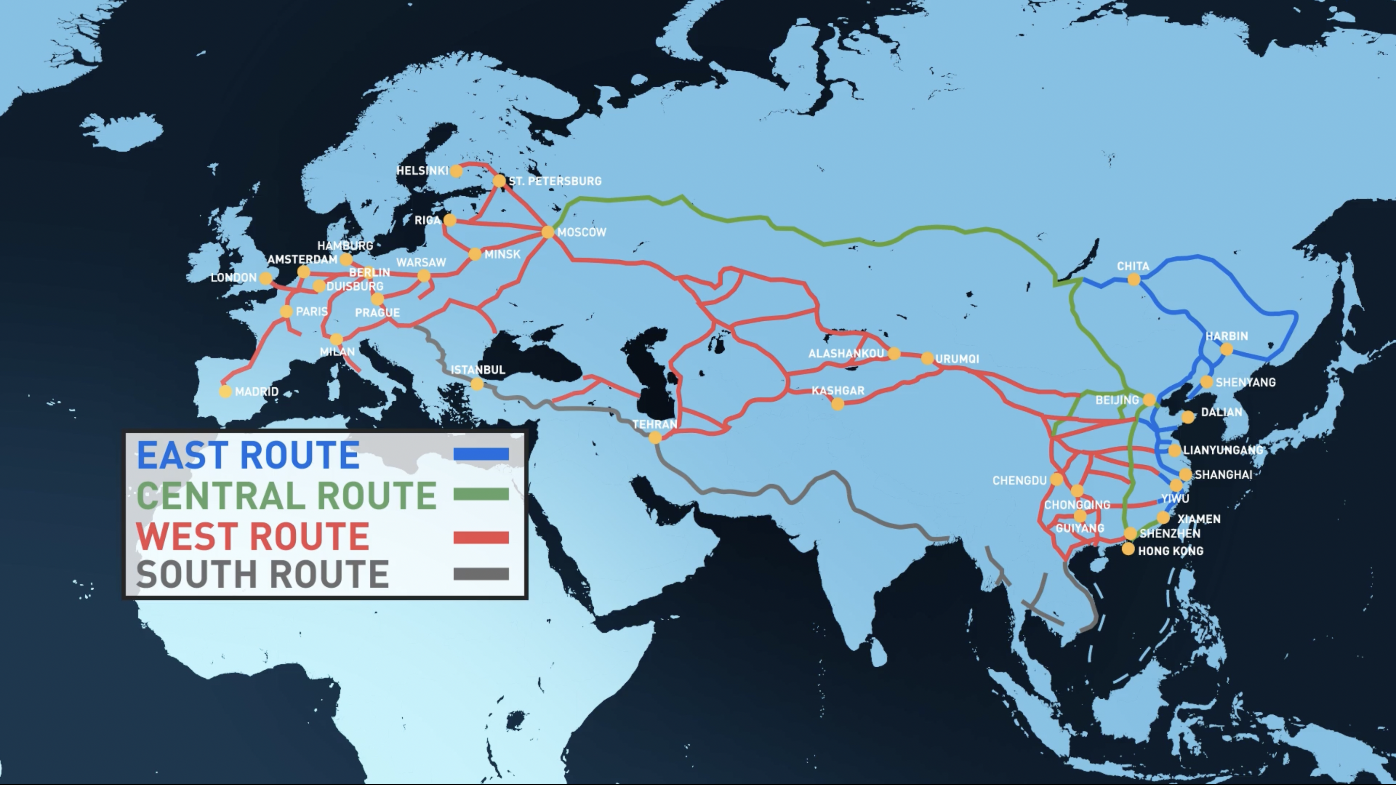 The map of the China-Europe Rail Freight Link /CGTN Photo