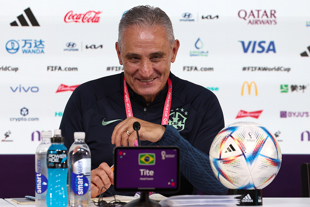 Tite, manager of Brazil, attends a press conference during the FIFA World Cup at Qatar National Convention Centre in Doha, Qatar, December 8, 2022. /CFP