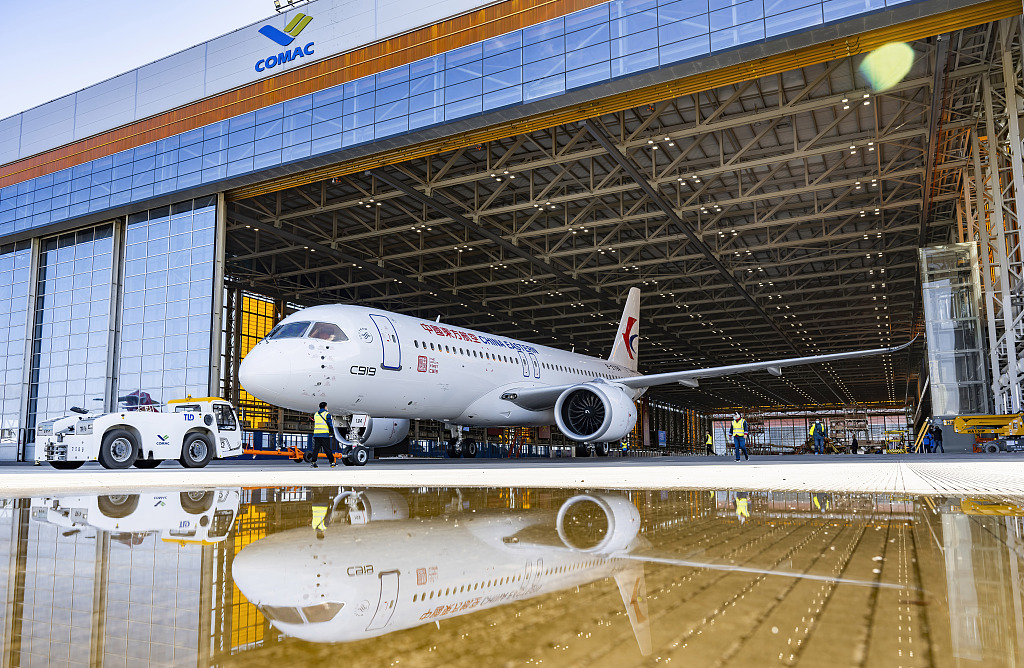 C919 passenger jet on display at the Shanghai Pudong International Airport in east China's Shanghai Municipality, December 9, 2022. /CFP