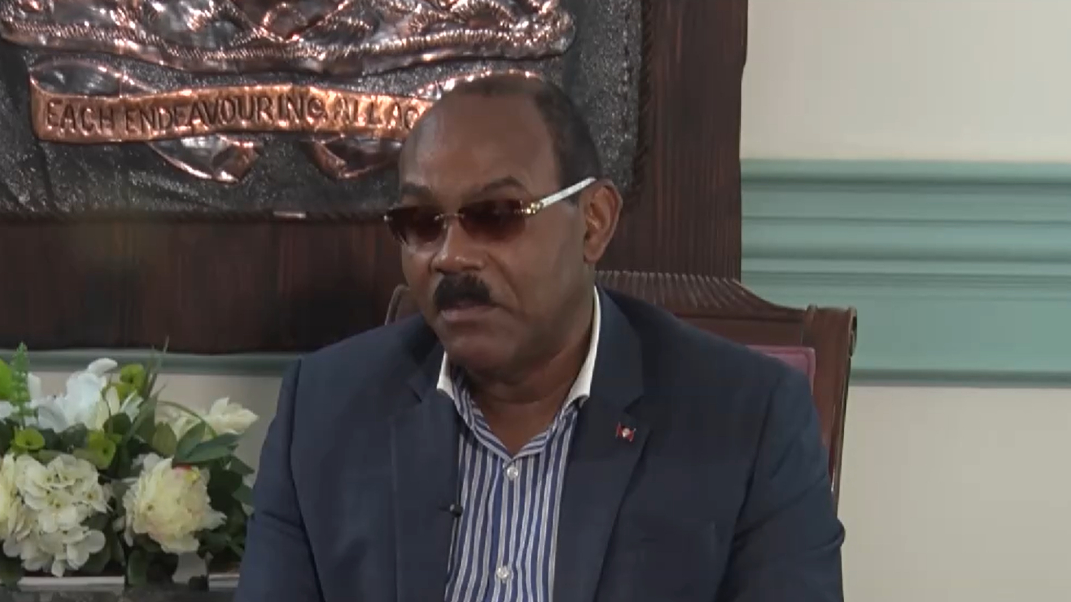 Gaston Browne, the prime minister of Antigua and Barbuda in an interview with a reporter. /China Media Group