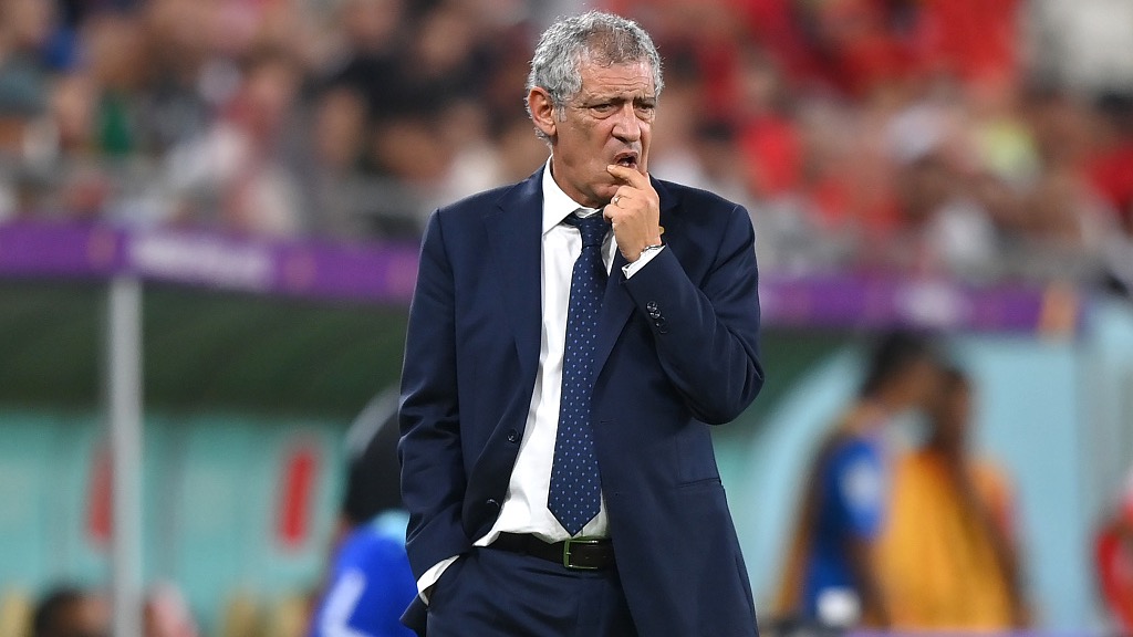 Portugal coach Fernando Santos reacts after their World Cup loss to Morocco at Al Thumama Stadium in Doha, Qatar, December 10, 2022. /CFP