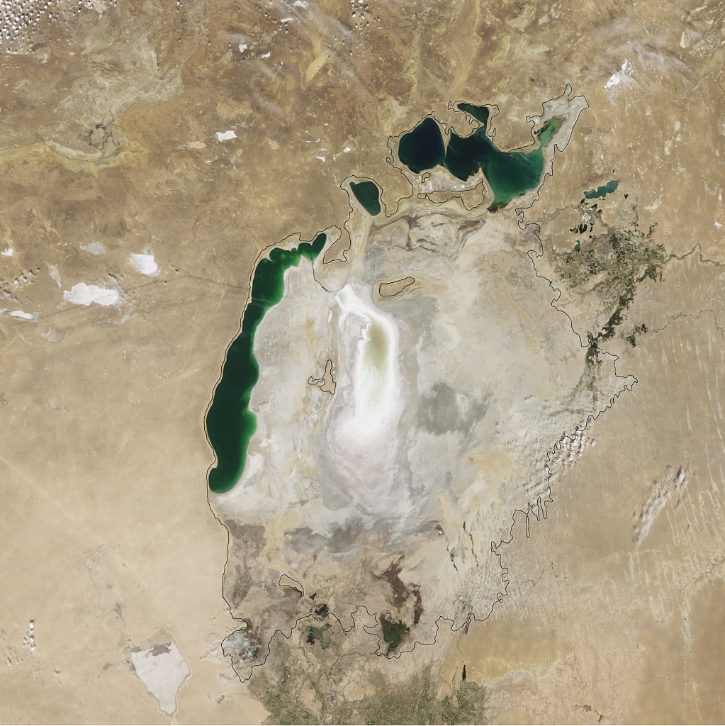 This image, captured by The Moderate Resolution Imaging Spectroradiometer (MODIS) on NASA's Terra satellite, shows that by August 2009, virtually nothing remained of the Southern Aral Sea's eastern lobe. /CFP