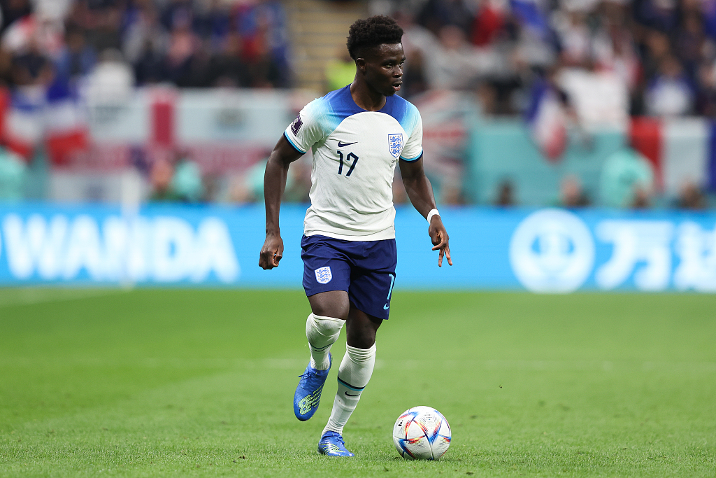 Bukayo Saka of England in action during the quarterfinal between England and France at Al Bayt Stadium in Al Khor, Qatar, December 10, 2022. /CFP