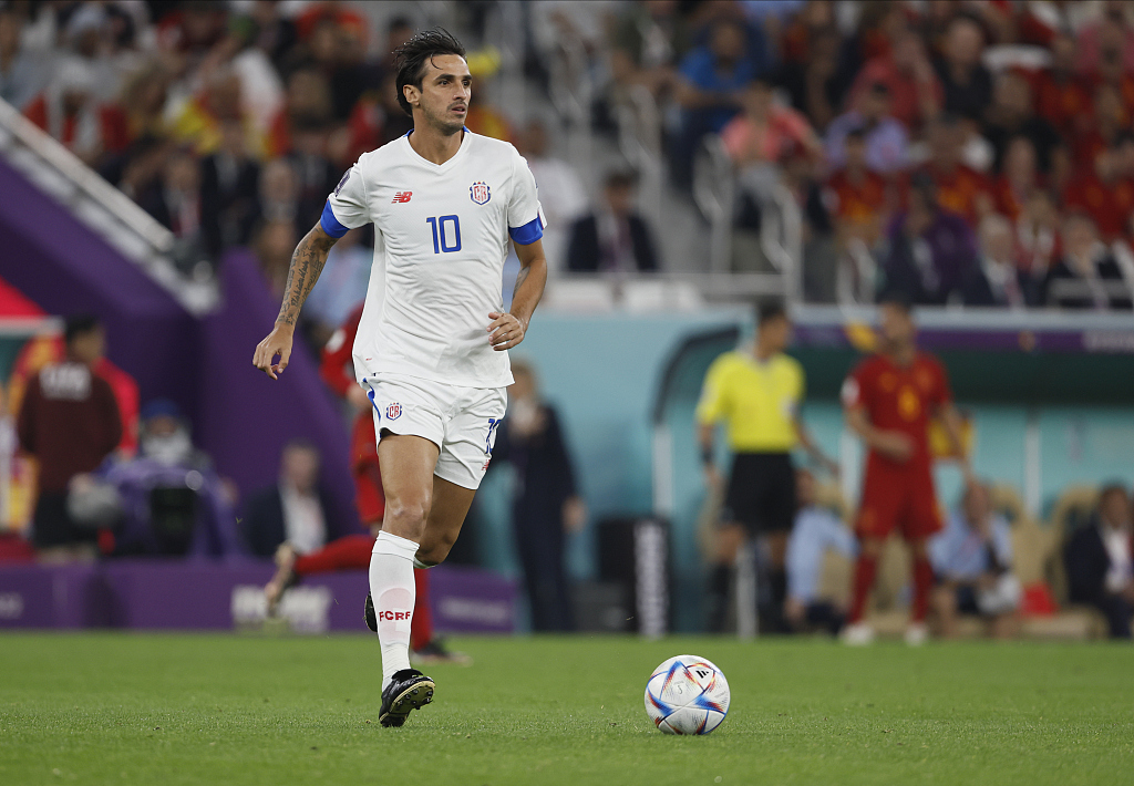 Bryan Ruiz of Costa Rica in action during his team's group match with Spain at Al Janoub Stadium in Doha, Qatar, November 23, 2022. /CFP 