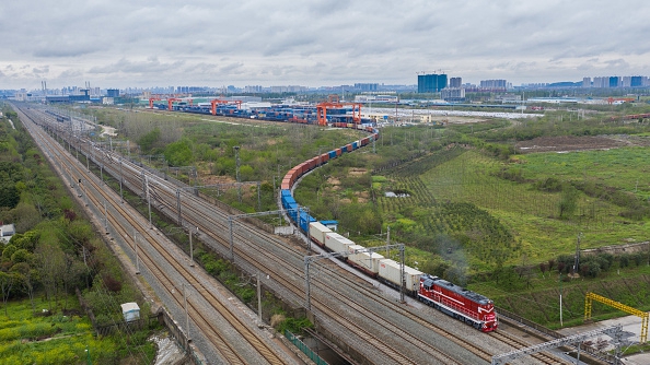 China-Europe freight train starts from Wuhan Central Station of China Railway Union, Wuhan City, Hubei Province, China, March 28, 2020. /Getty