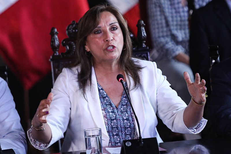 Peruvian President Dina Boluarte speaks during a conference at the Government Palace in Lima,  Peru, December 17, 2022. /CFP