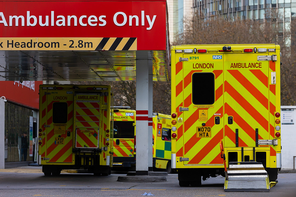 Ambulances belonging to London Ambulance Service park at St. Thomas' Hospital in London, UK, December 7, 2022. /CFP