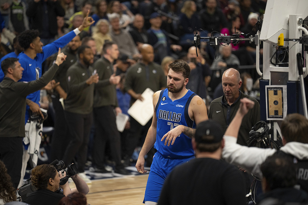 Luka Doncic (L) of the Dallas Mavericks is ejected from the game against the Minnesota Timberwolves at Target Center in Minneapolis, Minnesota, December 19, 2022. /CFP