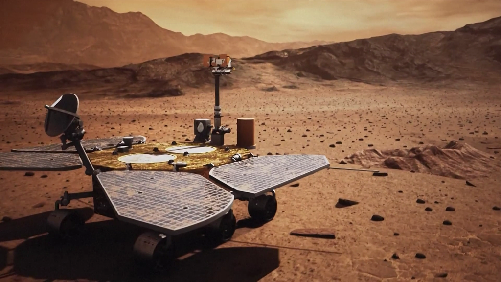 An animation display of the Zhurong rover walking on the surface of Mars. /China National Space Administration via CFP