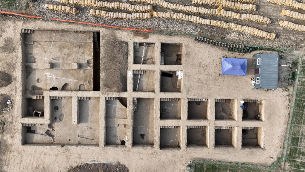 Aerial view of the archaeological excavation at the site of Bairen Town, Xingtai City, Hebei Province, China, December 16, 2022. /Xinhua