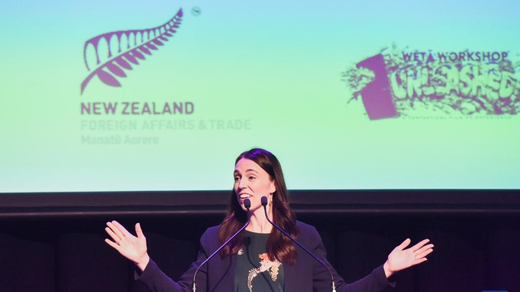 New Zealand Prime Minister Jacinda Ardern addresses a reception marking the 50th anniversary of diplomatic relations between New Zealand and China in Auckland, New Zealand, December 9, 2022. /Xinhua
