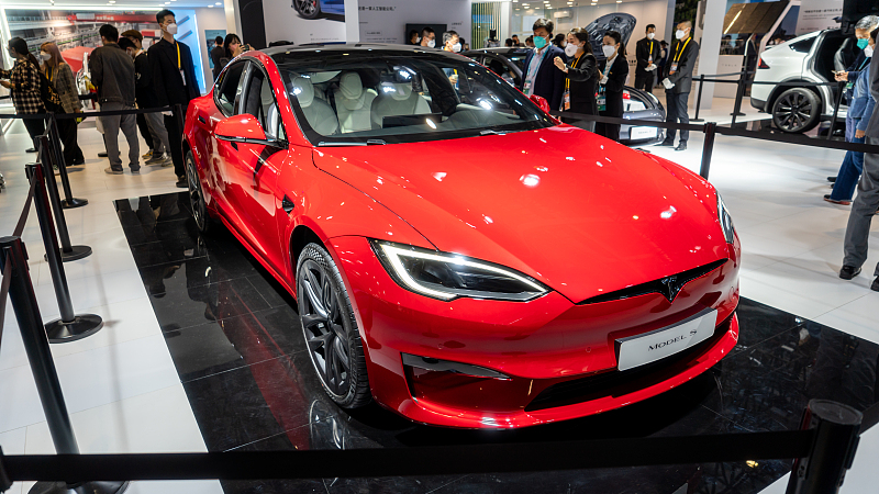 Tesla EV shown at the 5th China International Import Expo in Shanghai, November 7, 2022. /CFP