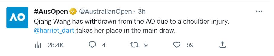 Screenshot from the Twitter account of Australian Open