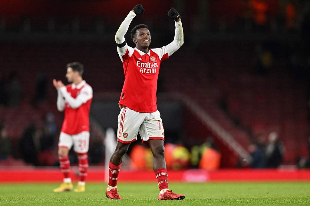 Arsenal's Eddie Nketiah reacts after their Premier League clash with West Ham United at Emirates Stadium in London, England, December 26, 2022. /CFP 