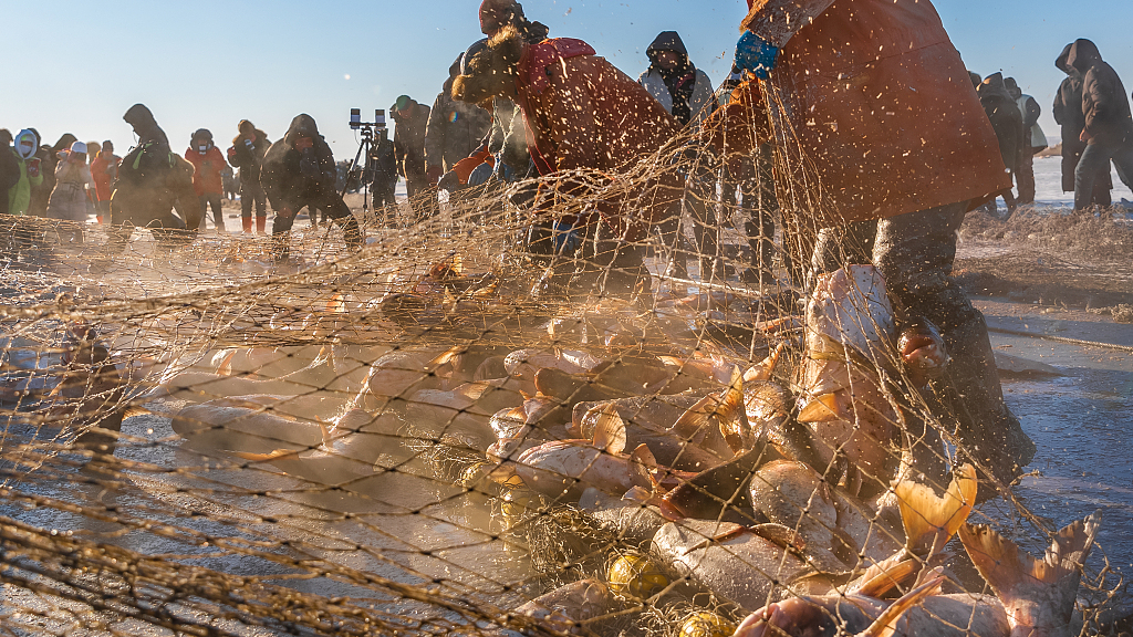 Winter fishing in Chagan Lake, Jilin Province