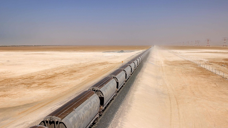 A train of the Etihad Rail network in the United Arab Emirates, April 1, 2021. /CFP