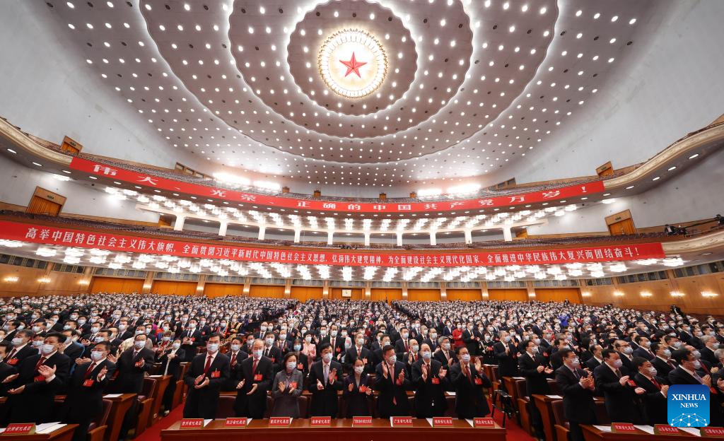 Delegates attend the closing session of the 20th CPC National Congress at the Great Hall of the People in Beijing, the capital of China, October 22, 2022. /Xinhua