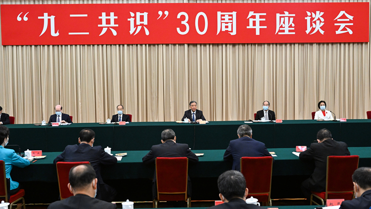 Wang Yang, member of the Standing Committee of the Political Bureau of the Communist Party of China Central Committee and chairman of the National Committee of the Chinese People's Political Consultative Conference, speaks at a meeting marking the 30th anniversary of the 1992 Consensus in Beijing, July 26, 2022. /Xinhua
