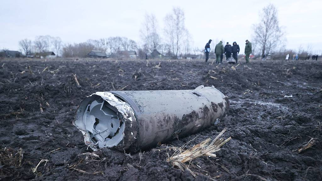 Fragments of a missile launched from Ukraine's S-300 anti-aircraft system lie scattered on the ground near Ivanava, 142 kilometers east of the Brest region, Belarus. /CFP