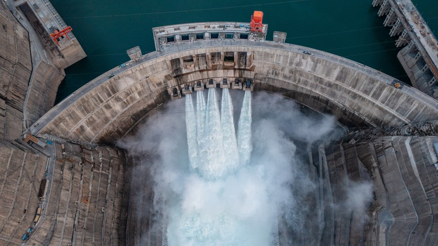 This aerial photo taken on May 29, 2022 shows a view of the Baihetan hydropower station in southwest China's Yunnan Province. /Xinhua