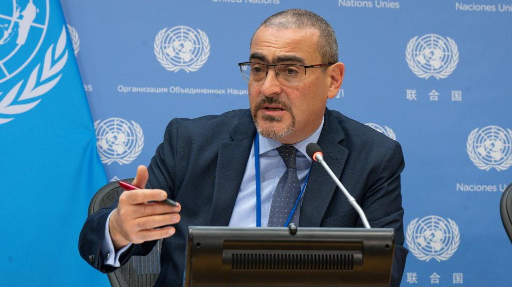 Ramiz Alakbarov, UN resident and humanitarian coordinator for Afghanistan, briefs reporters at the UN headquarters in New York, U.S., December 29, 2022. /Xinhua