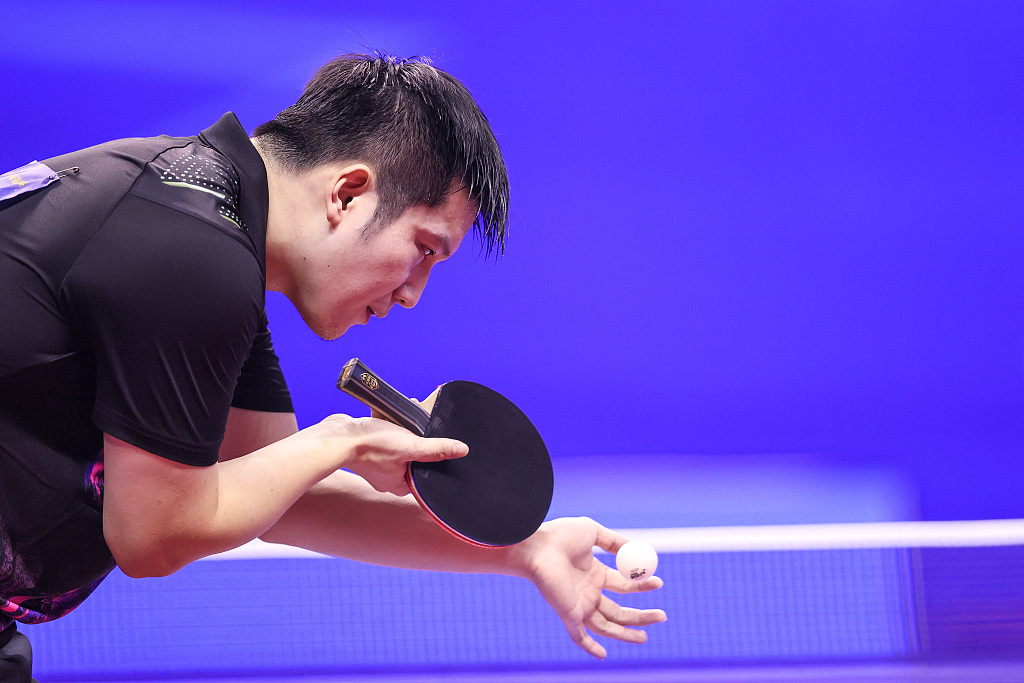 Fan Zhendong of China serves during the China National Table Tennis Championship in Huangshi, central China's Hubei Province, November 12, 2022. /CFP