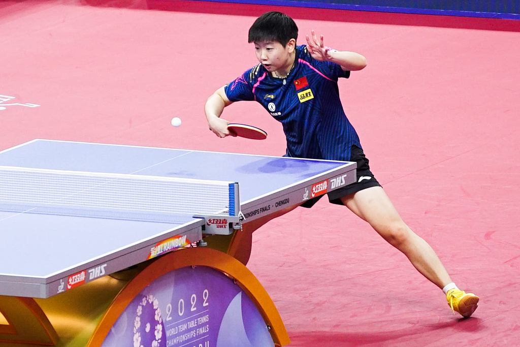 Sun Yingsha of China plays during the World Team Table Tennis Championships in Chengdu, southwest China's Sichuan Province, October 5, 2022. /CFP