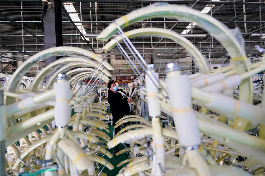 A factory of a bicycle and baby stroller manufacturer in Pingxiang County, north China's Hebei Province, December 27, 2022. /Xinhua