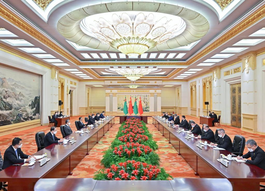 A meeting between Chinese premier and Turkmen president at the Great Hall of the People, January 6, 2023. /Xinhua
