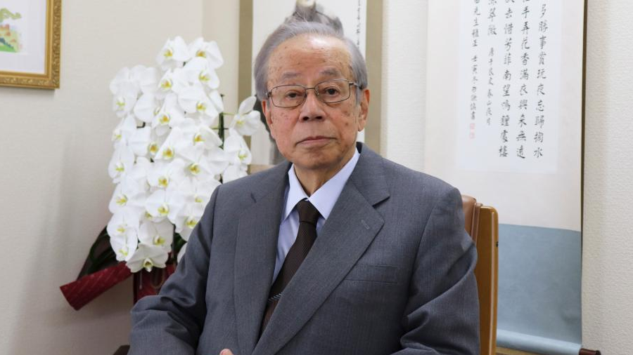 A picture of former Japanese Prime Minister Yasuo Fukuda in an interview in Tokyo, Japan, November 25, 2022. /Xinhua