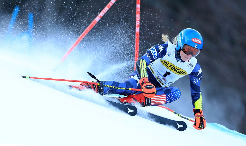 Mikaela Shiffrin competes during the first run of the women's giant slalom event of the FIS Alpine Ski World Cup in Kranjska Gora, Slovenia, January 8, 2023. /CFP
