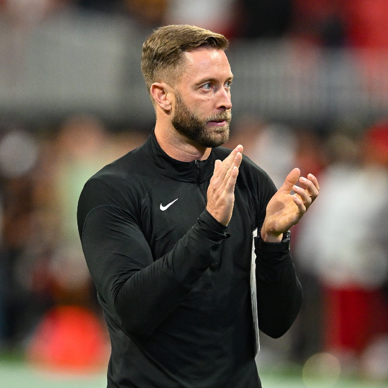 Arizona Cardinals head coach Kliff Kingsbury discusses the upcoming NFL  football draft during a news conference, Tuesday, April 16, 2019, in Tempe,  Ariz. (AP Photo/Matt York Stock Photo - Alamy