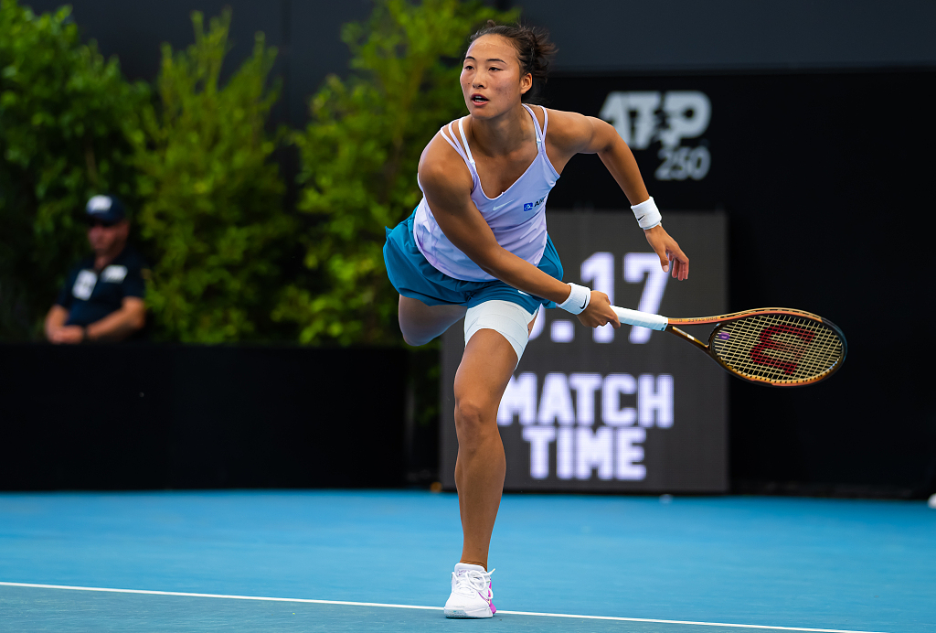 Zheng Qinwen of China in action against Petra Kvitova of the Czech Republic during her second round match at the 2023 Adelaide International in Australia, January 11, 2023. /CFP