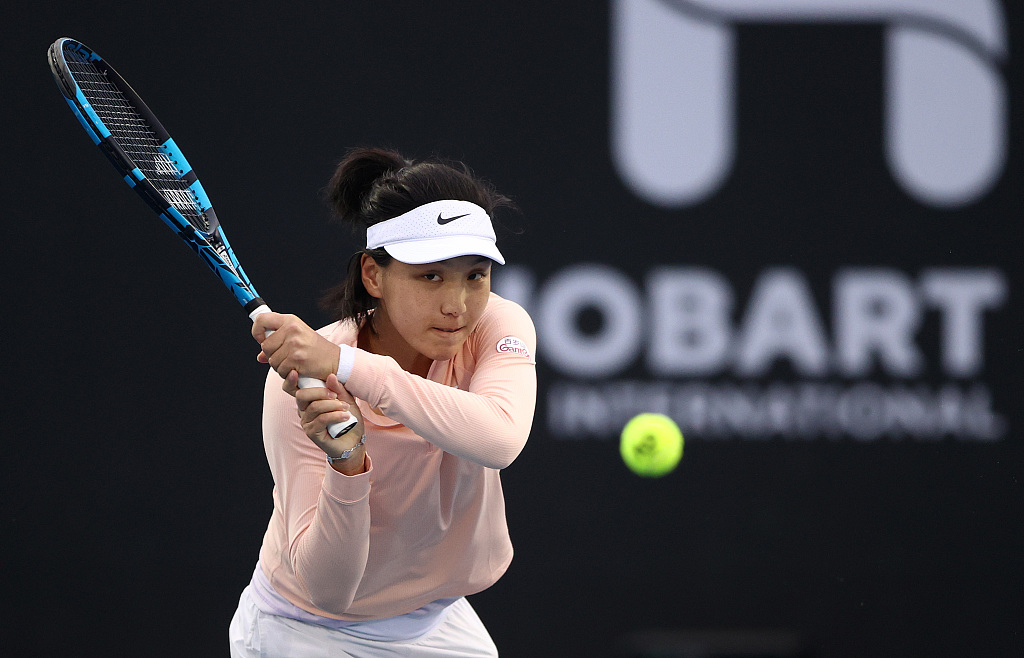 Wang Xinyu of China competes in her first round match at the Hobart International in Hobart, Australia, January 9, 2023. /CFP