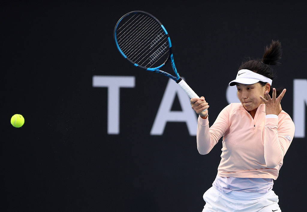 Wang Xinyu of China competes in her first round match at the Hobart International in Hobart, Australia, January 9, 2023. /CFP