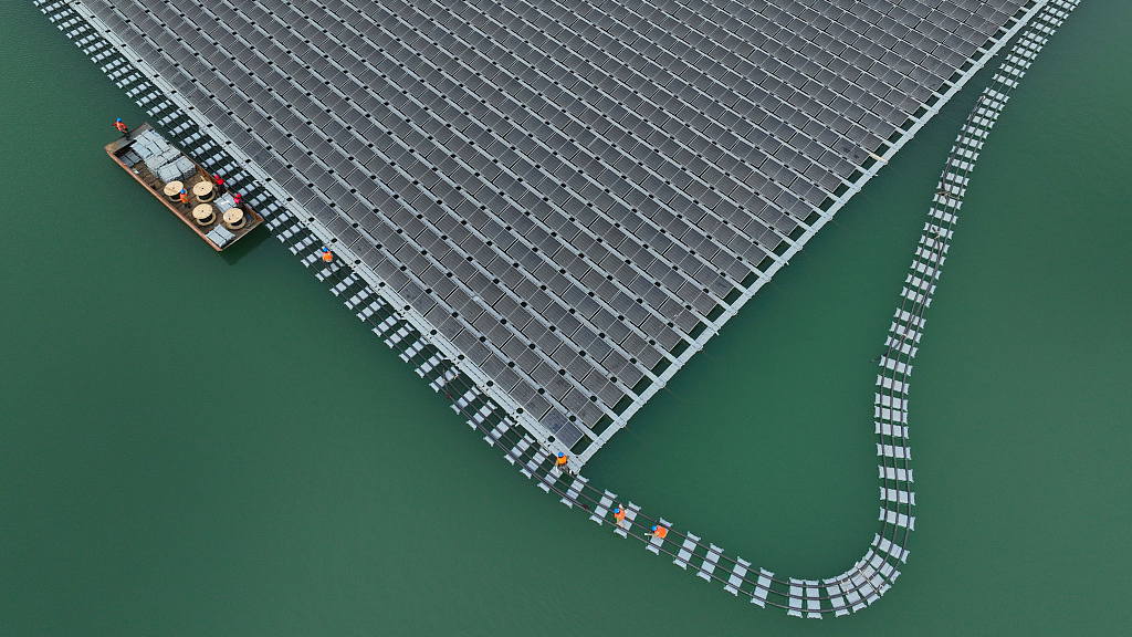 Final construction is underway at a floating solar energy farm in Liaocheng City, east China's Shandong Province, December 21, 2022. /CFP