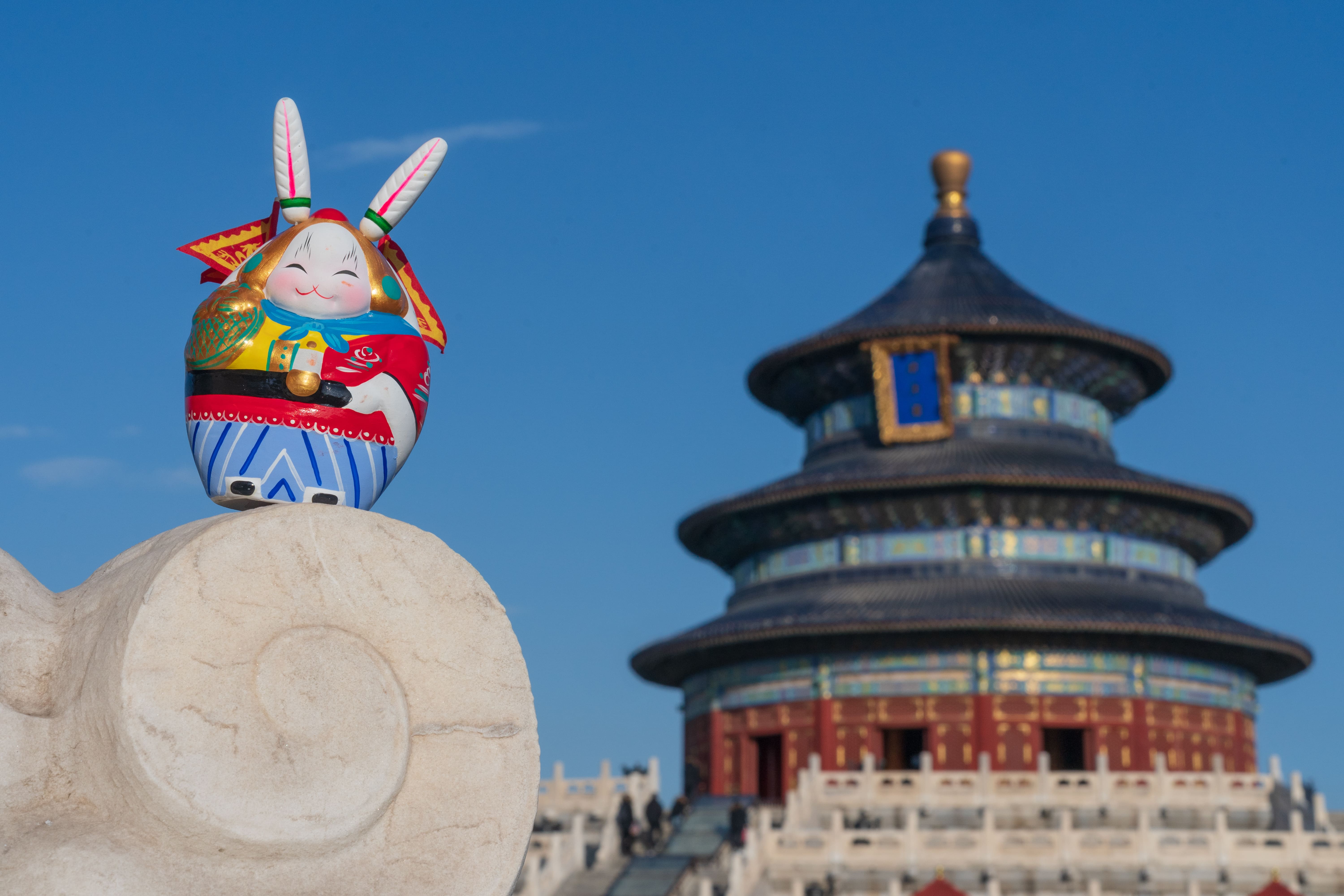 Lord Rabbit in front of the Temple of Heaven, Beijing, China. Qu Bo/CGTN