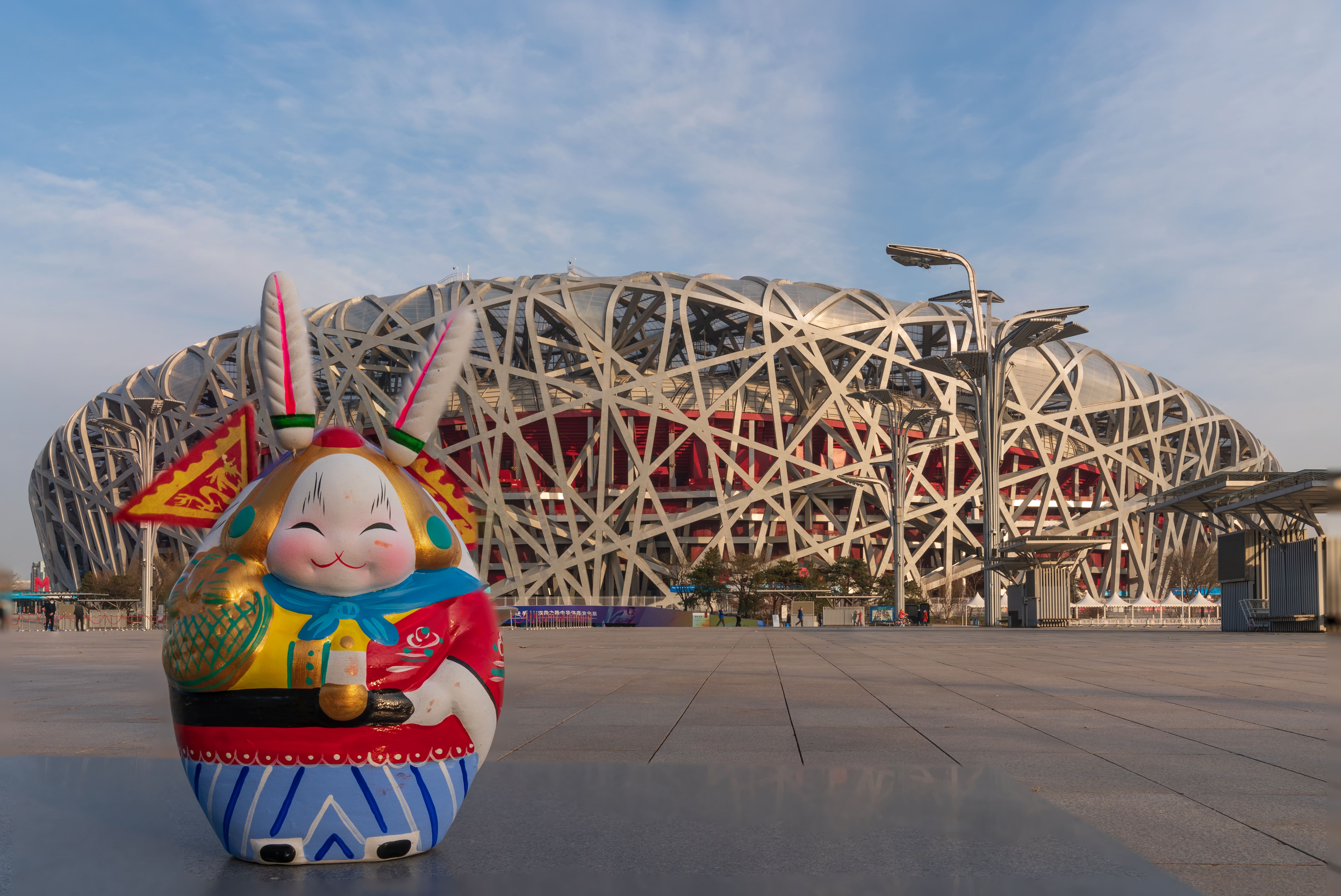 Lord Rabbit in front of the National Stadium, Beijing, China. Qu Bo/CGTN