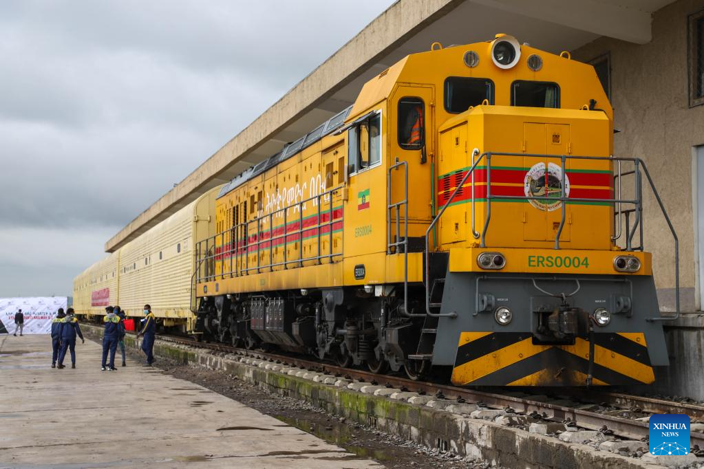 A freight train of Ethiopia-Djibouti railway is seen at the Indode Freight Station on the outskirts of Addis Ababa, Ethiopia, August 25, 2022. /Xinhua