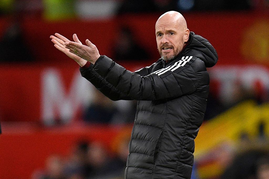 Erik ten Hag, manager of Manchester United, looks on during the English League Cup quarterfinals against Charlton Athletic at Old Trafford in Manchester, England, January 10, 2023. /CFP