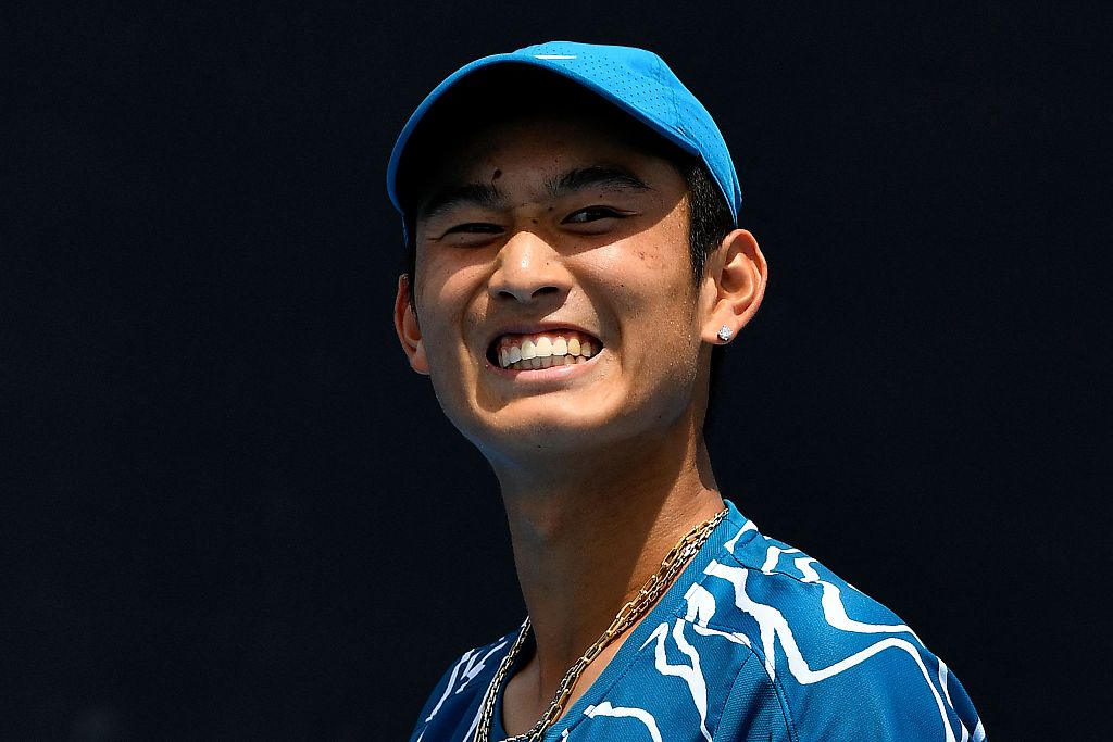 Shang Juncheng of China looks on in the men's singles first-round match against Oscar Otte of Germany in the Australian Open at Melbourne Park in Melbourne, Australia, January 16, 2023. /CFP