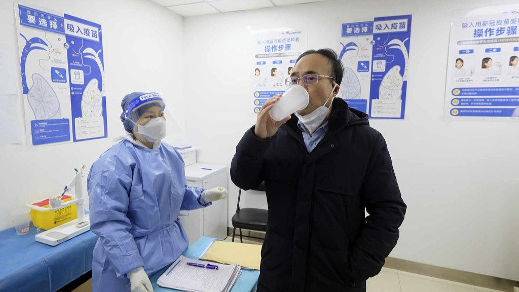 A resident gets a dose of an inhalable COVID-19 vaccine in Beijing, China, December 19, 2022. /CFP