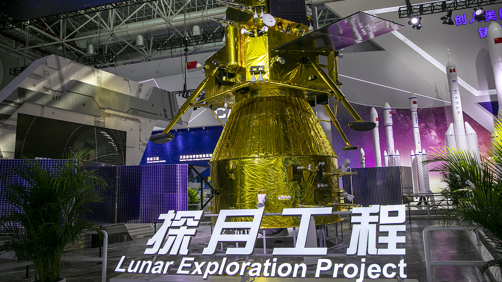 A model of the Chang'e-5 probe on display at the booth of 