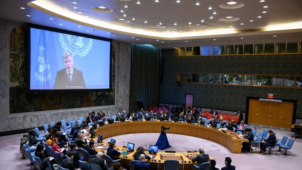 UN Special Envoy for Yemen Hans Grundberg briefs the Security Council meeting via video link at the UN headquarters in New York, U.S., Jan. 16, 2023. /Xinhua